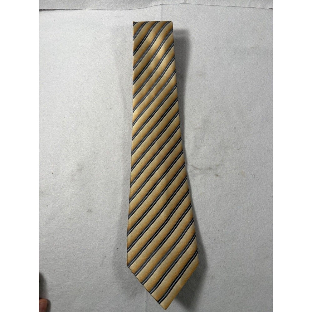 Alfani Men's Yellow And Silver Stripped 100% Silk Tie Necktie